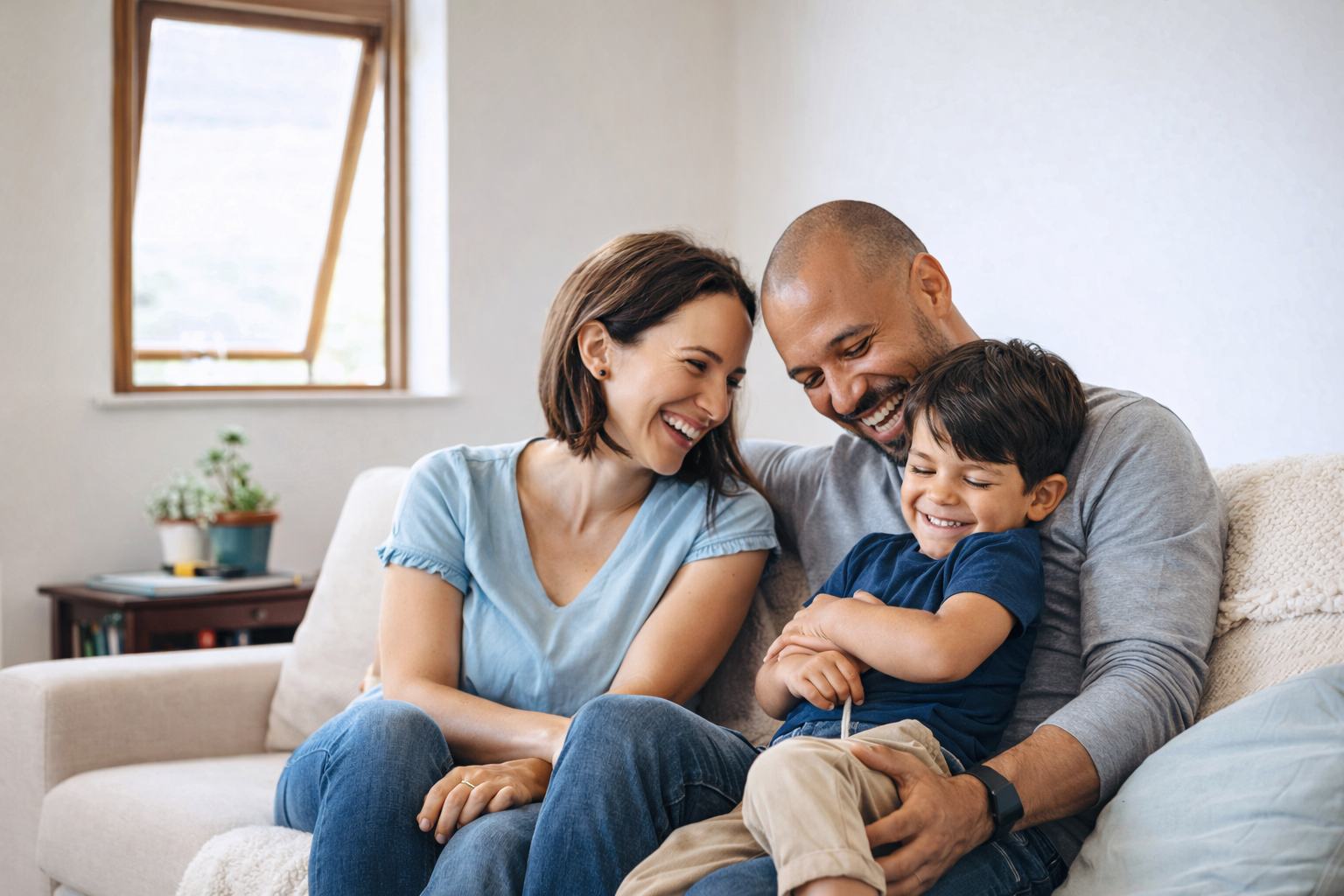 Family relaxing after a professional Denver home cleanout